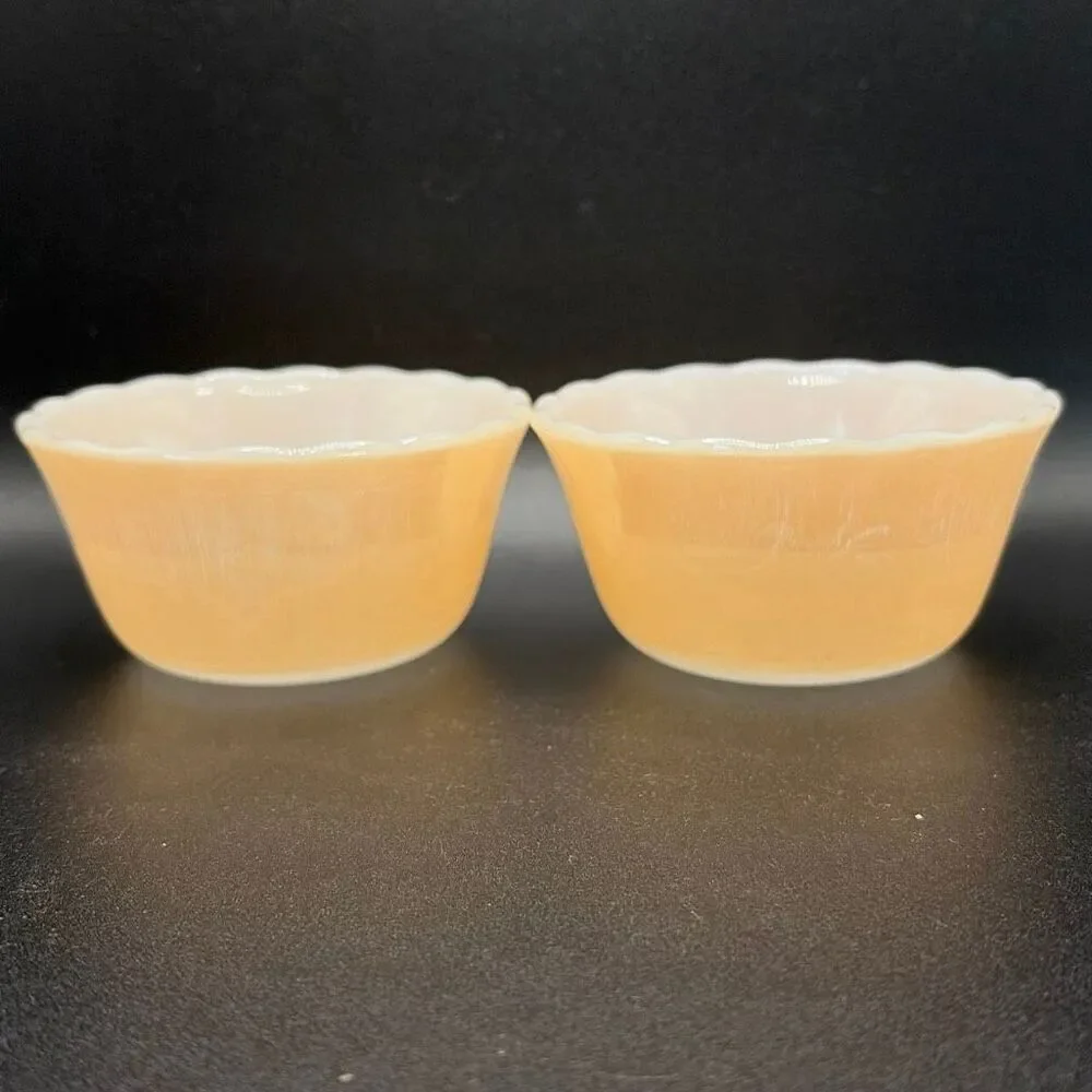 Vintage Fire-King Peach Lustre Custard Bowls – Set of 6 – Anchor Hocking Scallop